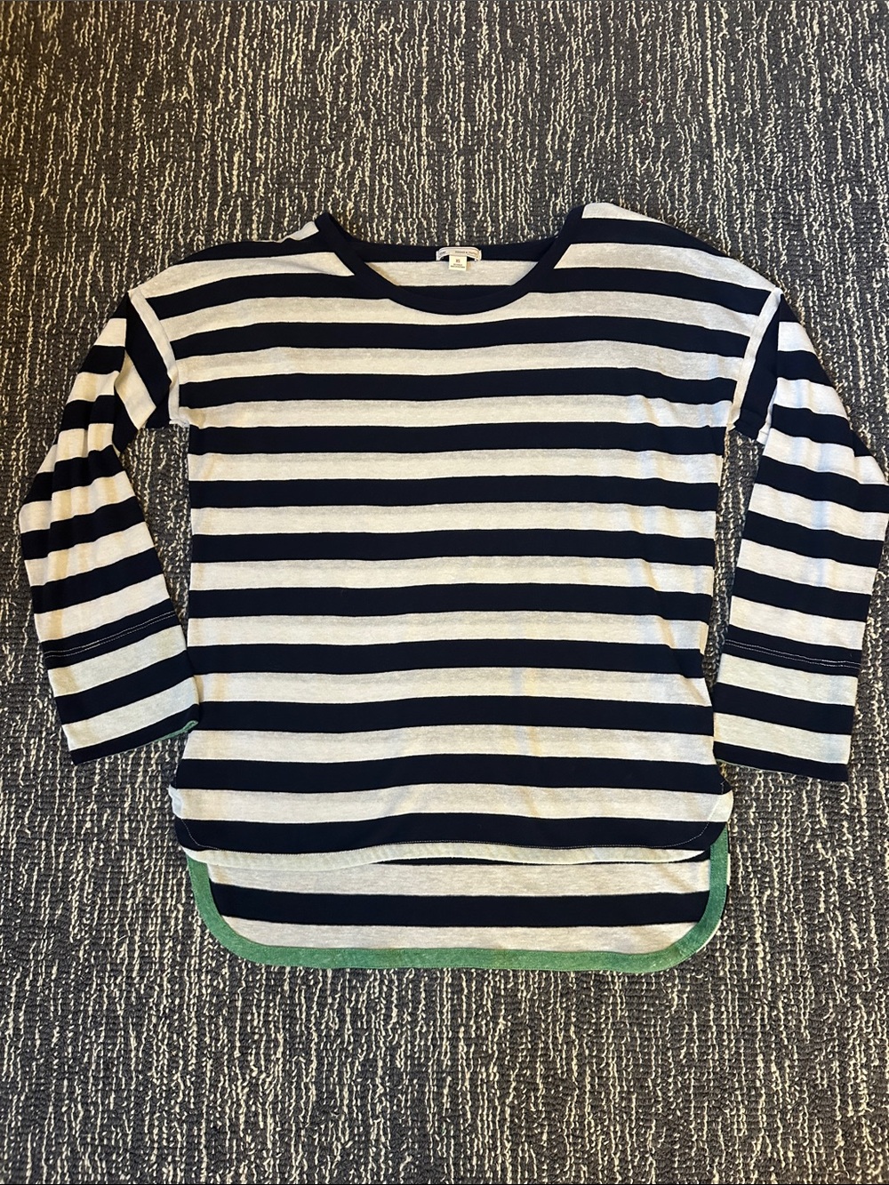 GAP Navy & White Striped 3/4-Sleeve Tee with Green Hem Trim